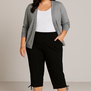 Roamans Pull On Stretch Denim Cropped Jeans Elastic Waist Black Size 22W